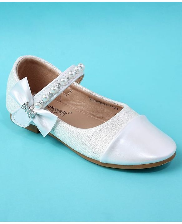 Cute Walk by Babyhug Velcro Closure Ballerina With Pearl Design - White