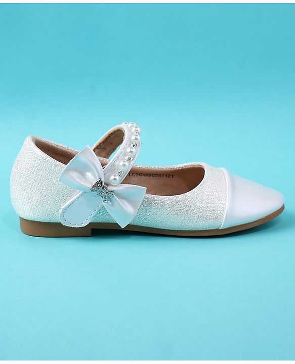 Cute Walk by Babyhug Velcro Closure Ballerina With Pearl Design - White