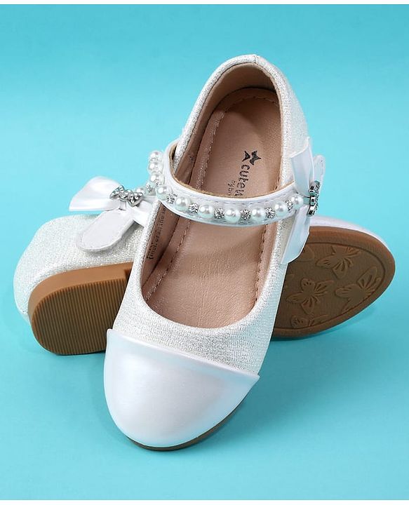 Cute Walk by Babyhug Velcro Closure Ballerina With Pearl Design - White
