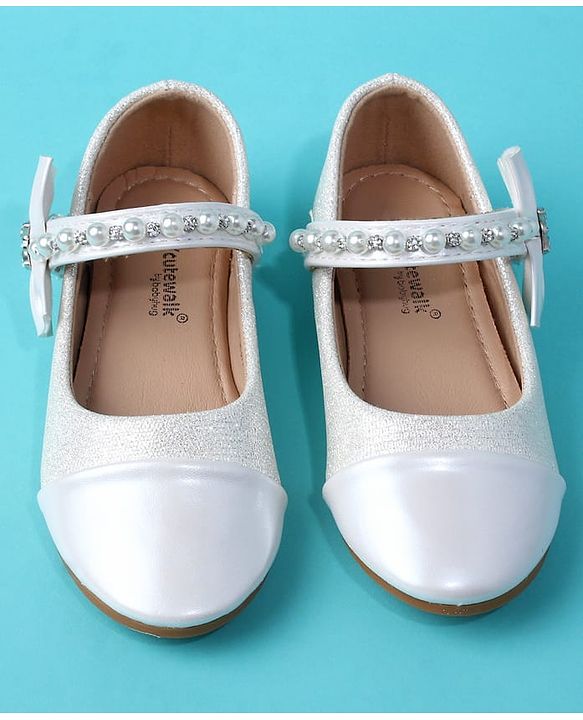 Cute Walk by Babyhug Velcro Closure Ballerina With Pearl Design - White
