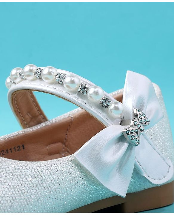 Cute Walk by Babyhug Velcro Closure Ballerina With Pearl Design - White