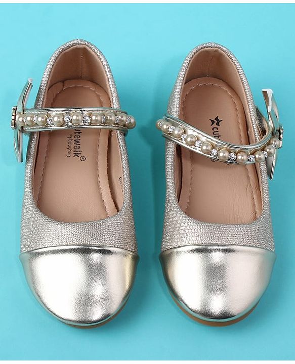Cute Walk by Babyhug Velcro Closure Ballerina With Pearl Design - White
