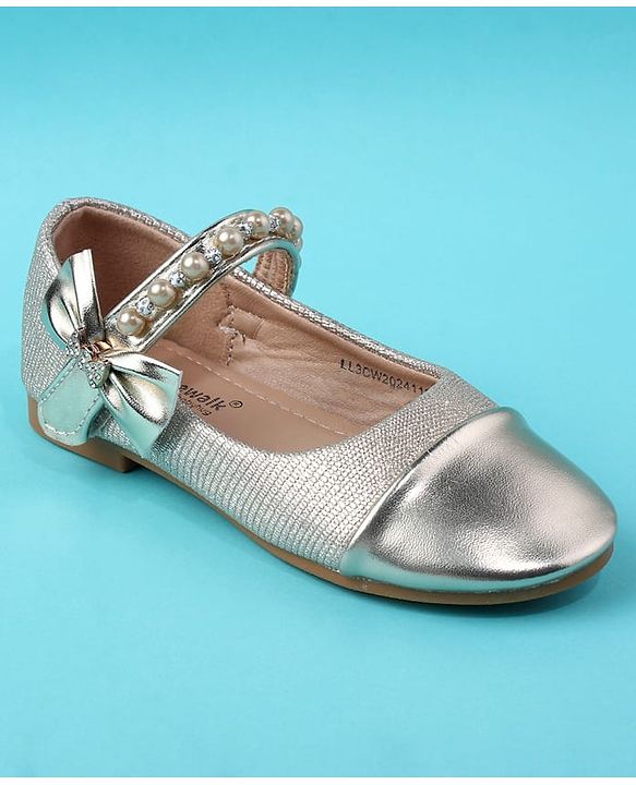 Cute Walk by Babyhug Velcro Closure Ballerina With Pearl Design - White
