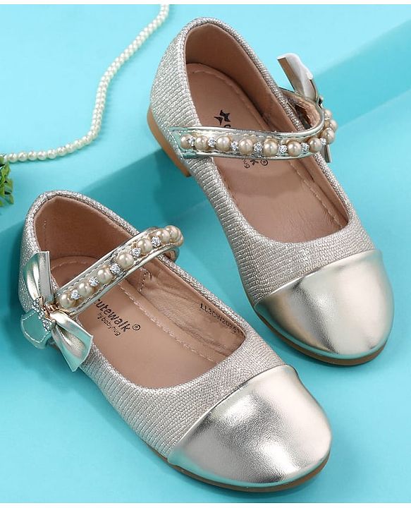 Cute Walk by Babyhug Velcro Closure Ballerina With Pearl Design - White