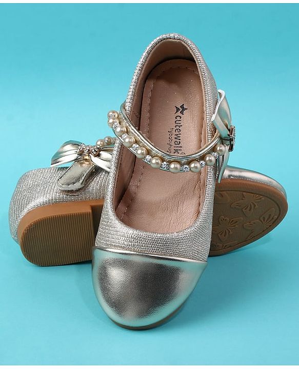 Cute Walk by Babyhug Velcro Closure Ballerina With Pearl Design - White