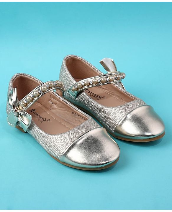 Cute Walk by Babyhug Velcro Closure Ballerina With Pearl Design - White