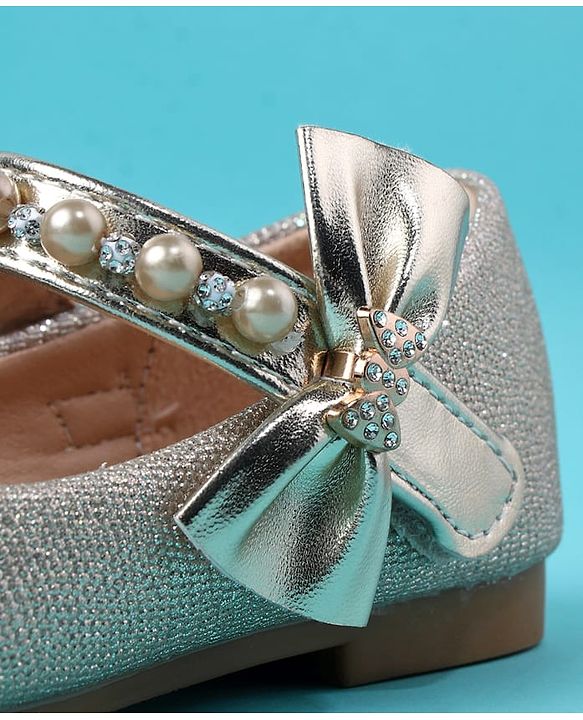 Cute Walk by Babyhug Velcro Closure Ballerina With Pearl Design - White