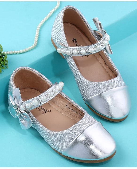 Cute Walk by Babyhug Velcro Closure Ballerina With Pearl Design - White