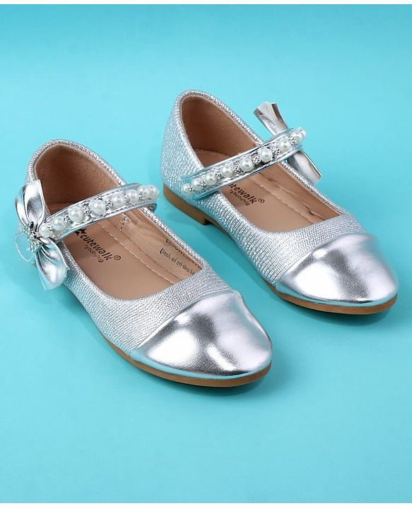 Cute Walk by Babyhug Velcro Closure Ballerina With Pearl Design - White