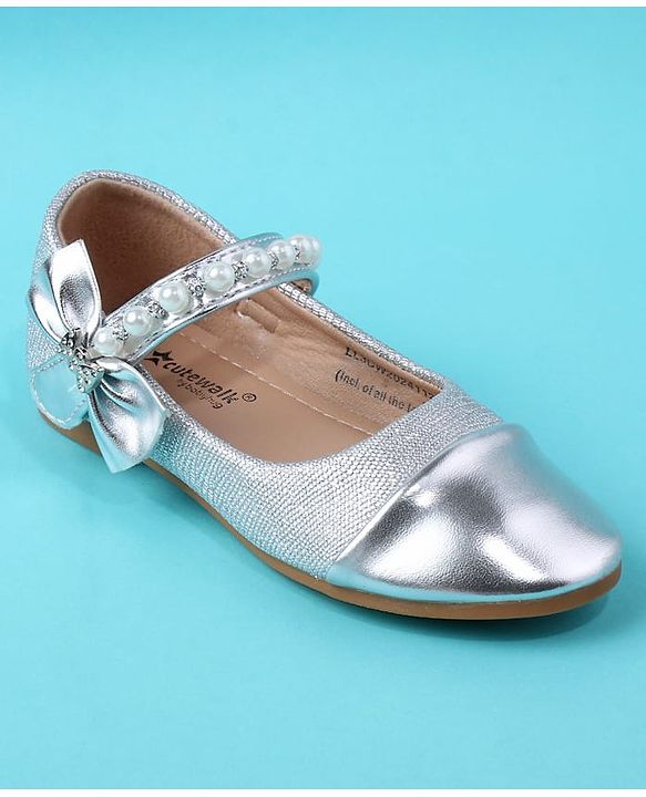 Cute Walk by Babyhug Velcro Closure Ballerina With Pearl Design - White