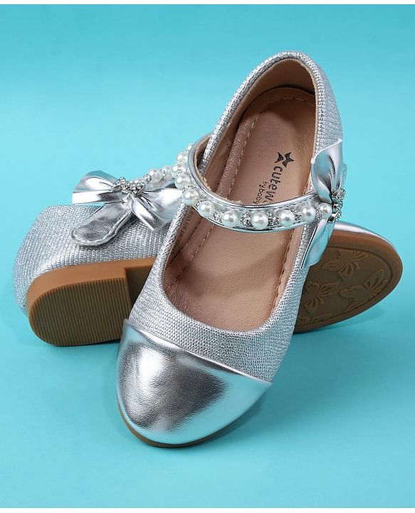 Cute Walk by Babyhug Velcro Closure Ballerina With Pearl Design - White