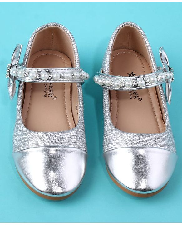 Cute Walk by Babyhug Velcro Closure Ballerina With Pearl Design - White