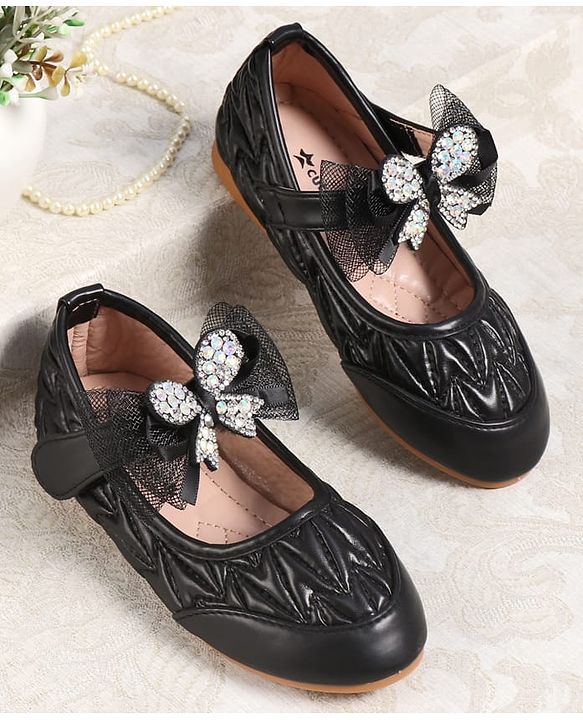 Cute Walk by Babyhug Velcro Closure Ballerina with Bow Applique - Black