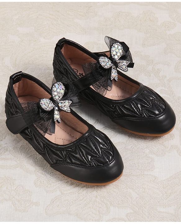 Cute Walk by Babyhug Velcro Closure Ballerina with Bow Applique - Black