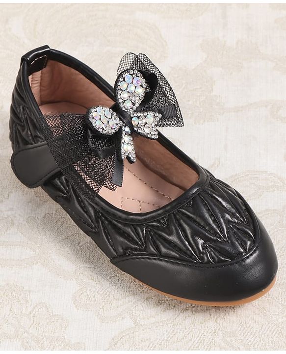 Cute Walk by Babyhug Velcro Closure Ballerina with Bow Applique - Black