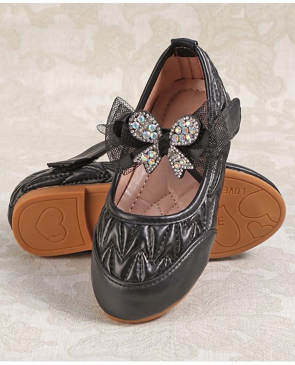 Cute Walk by Babyhug Velcro Closure Ballerina with Bow Applique - Black