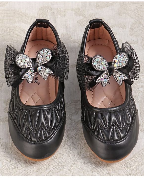 Cute Walk by Babyhug Velcro Closure Ballerina with Bow Applique - Black