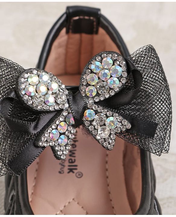 Cute Walk by Babyhug Velcro Closure Ballerina with Bow Applique - Black