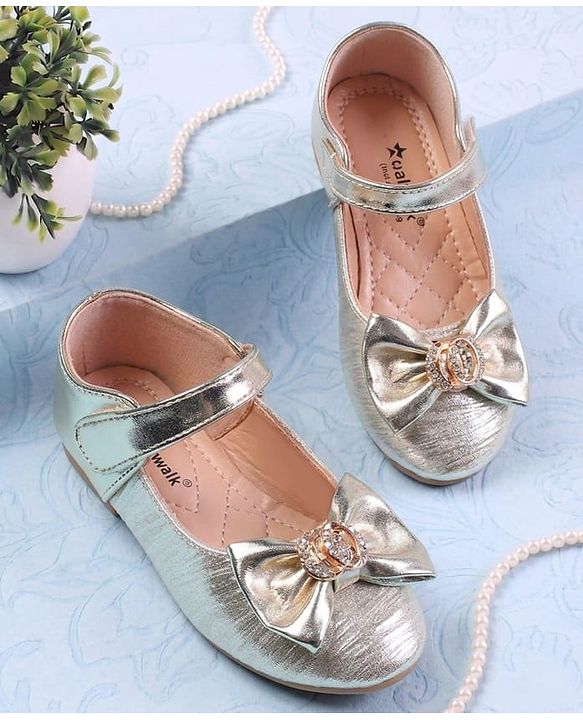 Cute Walk by Babyhug Velcro Closure Ballerina With Bow Applique - Golden