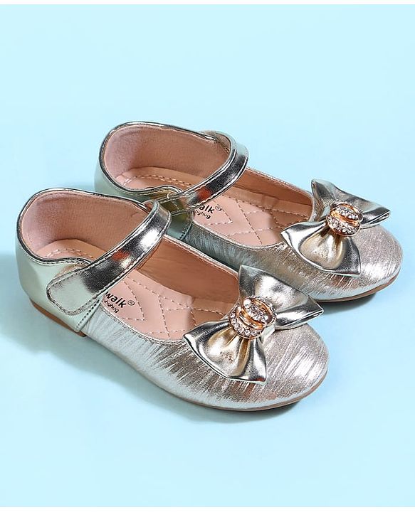 Cute Walk by Babyhug Velcro Closure Ballerina With Bow Applique - Golden