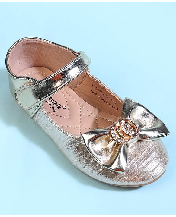 Cute Walk by Babyhug Velcro Closure Ballerina With Bow Applique - Golden