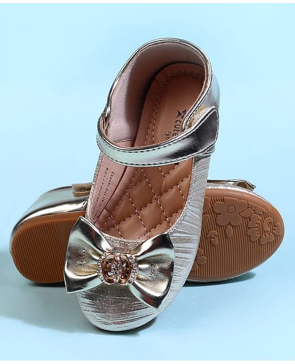 Cute Walk by Babyhug Velcro Closure Ballerina With Bow Applique - Golden