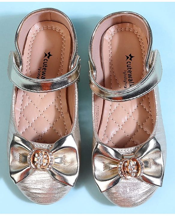 Cute Walk by Babyhug Velcro Closure Ballerina With Bow Applique - Golden