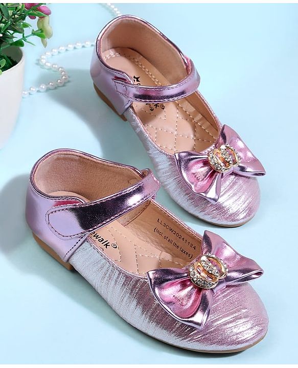 Cute Walk by Babyhug Velcro Closure Ballerina With Bow Applique - Golden