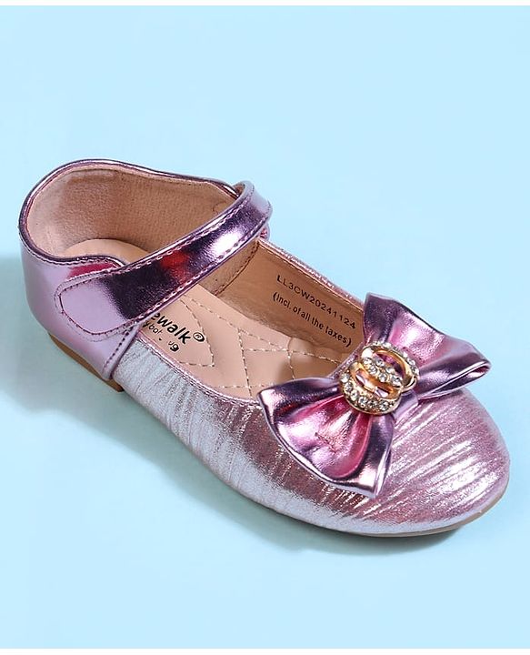 Cute Walk by Babyhug Velcro Closure Ballerina With Bow Applique - Golden