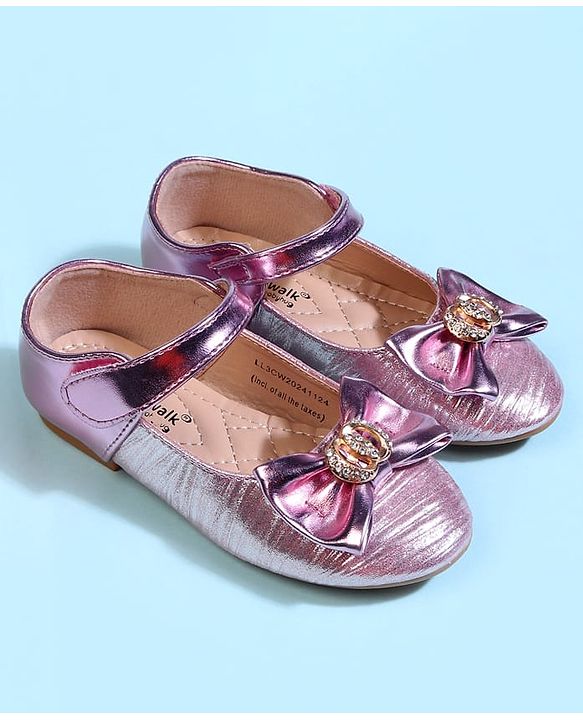 Cute Walk by Babyhug Velcro Closure Ballerina With Bow Applique - Golden