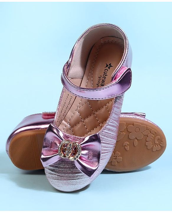 Cute Walk by Babyhug Velcro Closure Ballerina With Bow Applique - Golden