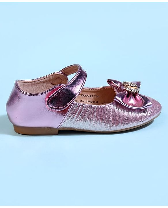 Cute Walk by Babyhug Velcro Closure Ballerina With Bow Applique - Golden