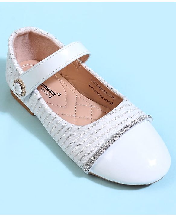 Cute Walk by Babyhug Solid Colour Ballerina With Velcro Closure - White