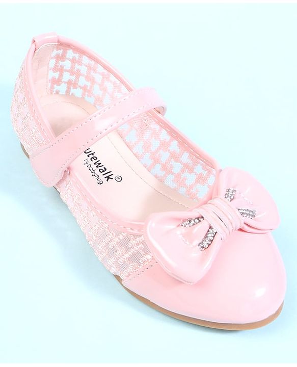 Cute Walk by Babyhug Velcro Closure Ballerina With Bow Applique - Pink