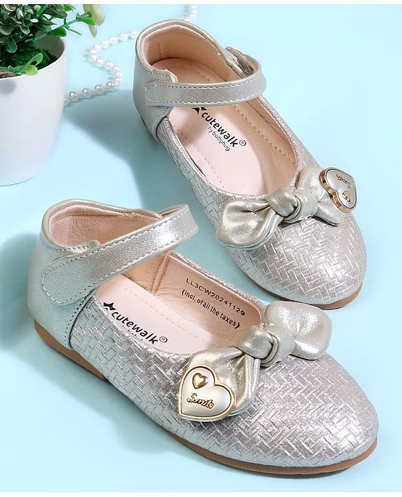 Cute Walk by Babyhug Velcro Closure Ballerina With Bow Applique - Golden