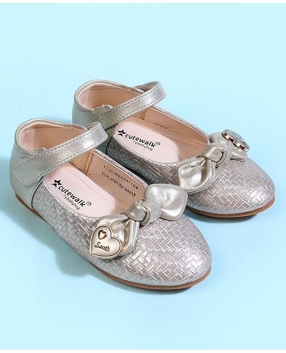 Cute Walk by Babyhug Velcro Closure Ballerina With Bow Applique - Golden