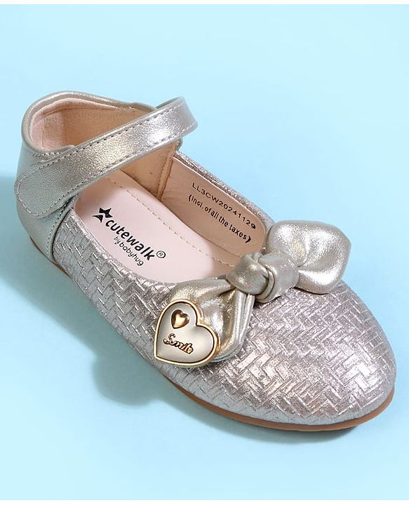 Cute Walk by Babyhug Velcro Closure Ballerina With Bow Applique - Golden