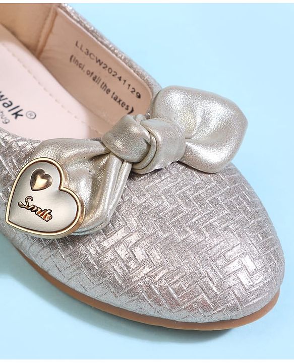 Cute Walk by Babyhug Velcro Closure Ballerina With Bow Applique - Golden