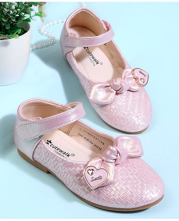 Cute Walk by Babyhug Velcro Closure Ballerina With Bow Applique - Golden