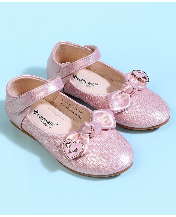 Cute Walk by Babyhug Velcro Closure Ballerina With Bow Applique - Pink