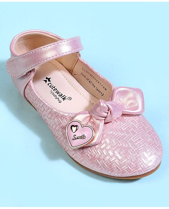 Cute Walk by Babyhug Velcro Closure Ballerina With Bow Applique - Pink