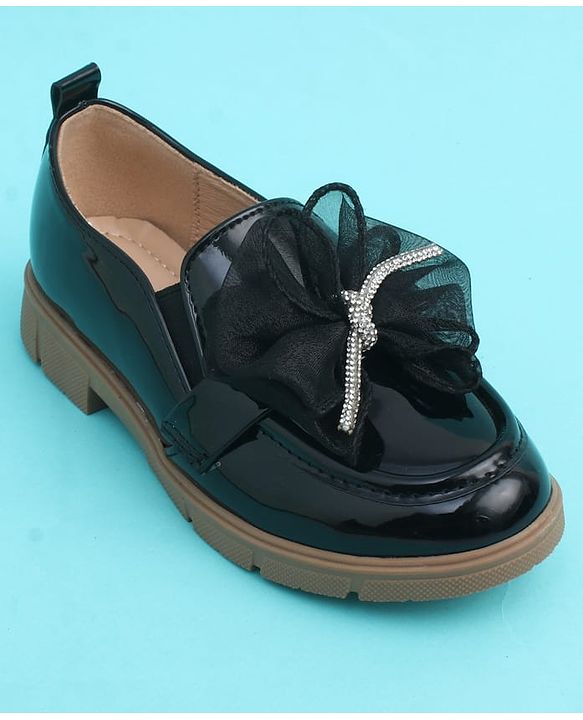 Pine Kids Slip On Closed Toe Ballerina with Bow Applique - Black