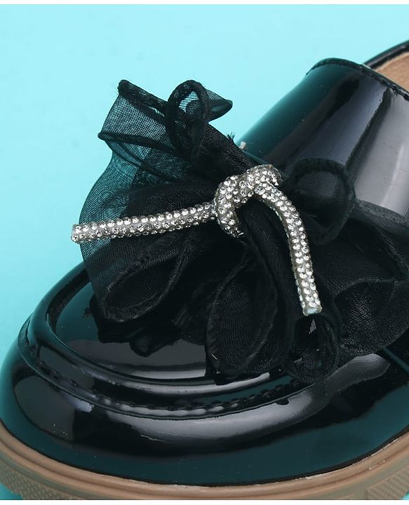 Pine Kids Slip On Closed Toe Ballerina with Bow Applique - Black