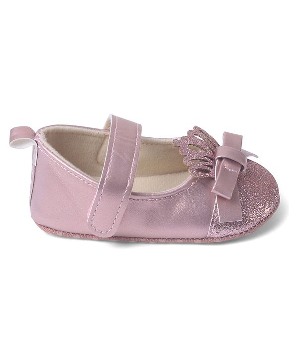 Cute Walk by Babyhug Velcro Closure Booties with Shimmer Floral Applique - Pink