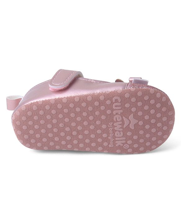 Cute Walk by Babyhug Velcro Closure Booties with Shimmer Floral Applique - Pink
