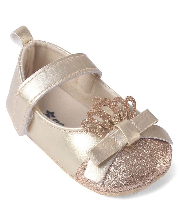 Cute Walk by Babyhug Velcro Closure Booties with Shimmer Floral Applique - Pink