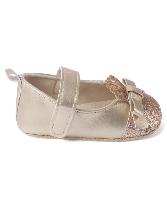 Cute Walk by Babyhug Velcro Closure Booties with Shimmer Floral Applique - Pink