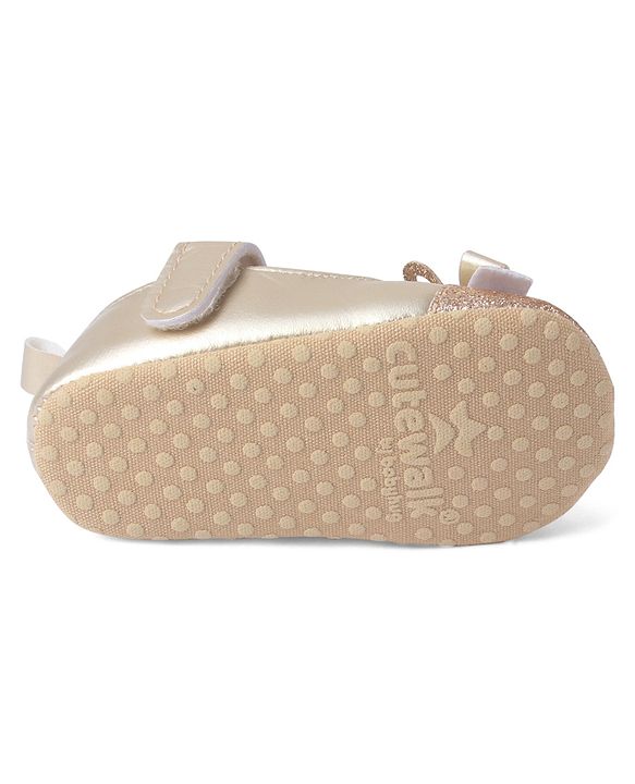 Cute Walk by Babyhug Velcro Closure Booties with Shimmer Floral Applique - Pink