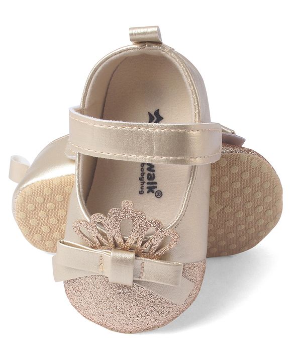 Cute Walk by Babyhug Velcro Closure Booties with Shimmer Floral Applique - Pink