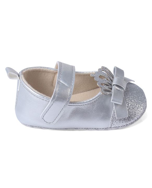 Cute Walk by Babyhug Velcro Closure Booties with Shimmer Floral Applique - Pink